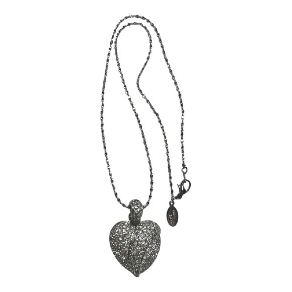 True Vintage Ellen Klaim Pavé Heart Necklace Signed Silver-Tone Rhinestone - Picture 3 of 6